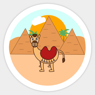 Camel traveling around ancient Egypt and the Giza pyramids Sticker